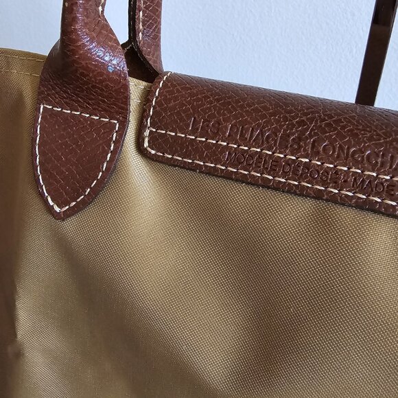 LONGCHAMP Le Pliage Light Tan Nylon leather tote ~ EUC - Picture 4 of 10